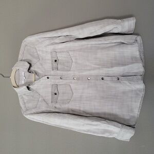 Foxcroft Light Grey denim tencel button down shirt